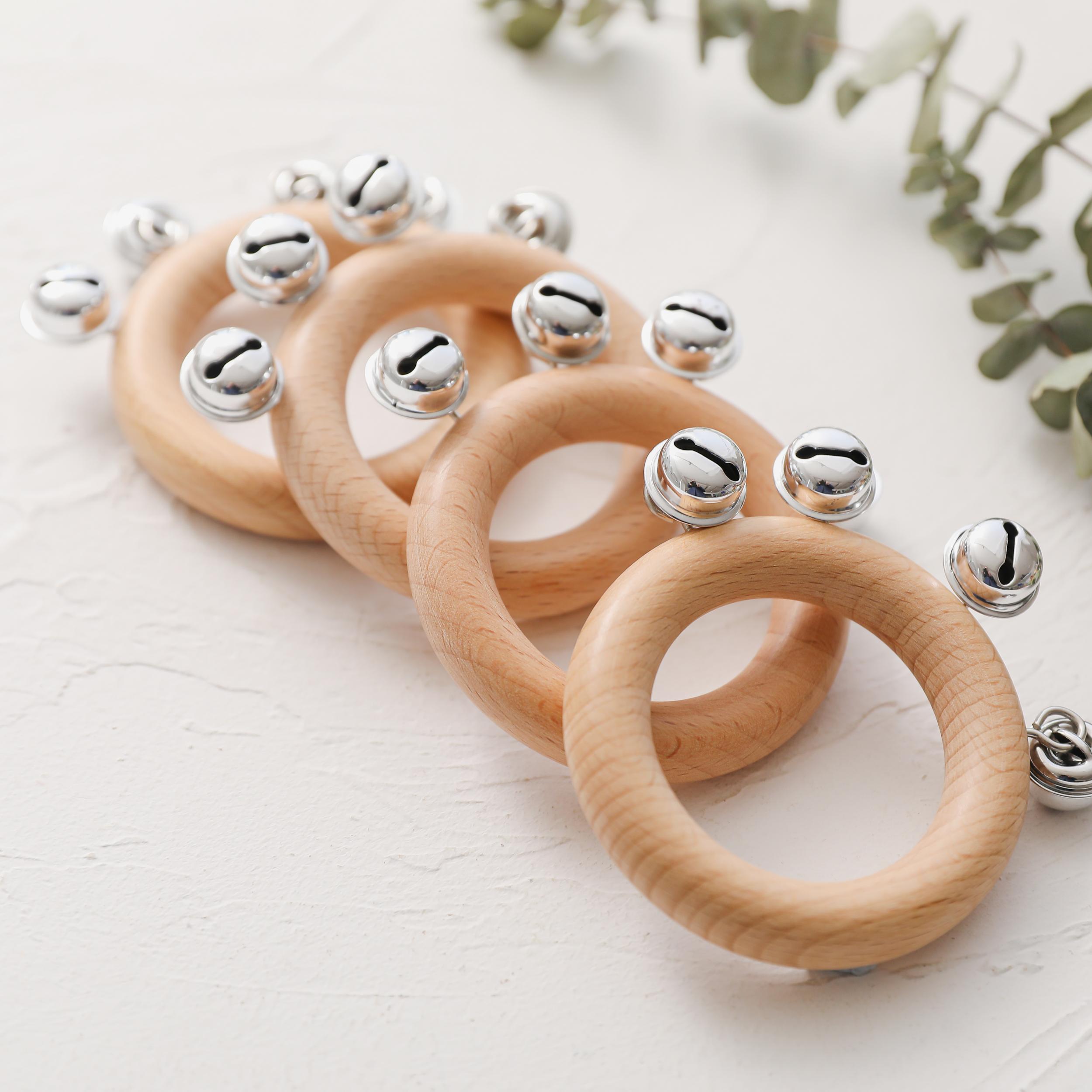 Baby Wooden Ring Hand Bells Infant Teether Toy, Gift for Newborn